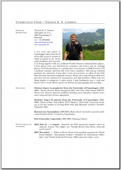 academic curriculum vitae sample. cv. Using the template